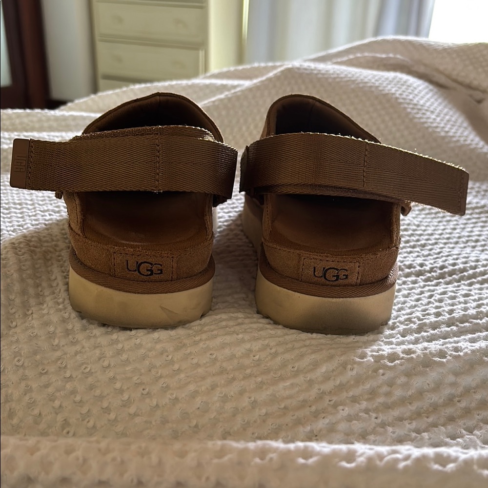 UGG Tan Suede Slide Sandals with Cream Platform - Picture 4 of 8